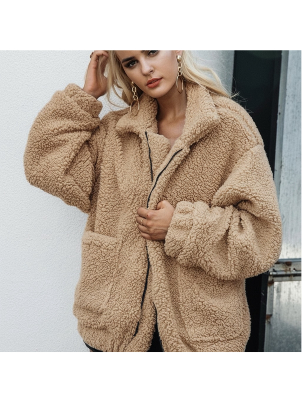 Steve Madden Fuzzy Teddy Jacket – Women’s XL – Beige/Tan/Brown